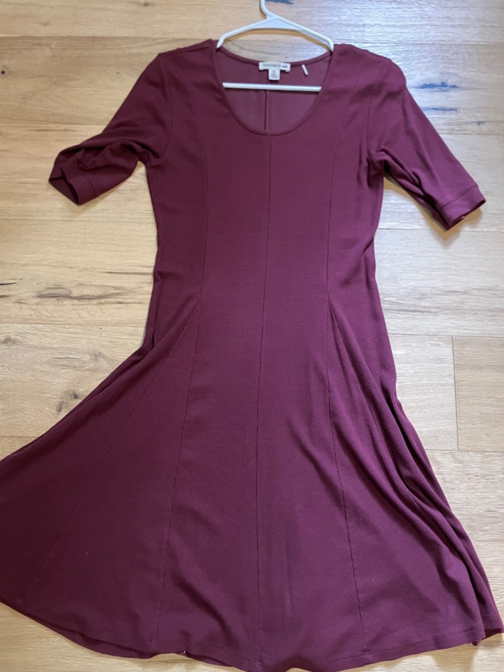 Toad&Co Size S Midi Daisy Rib Cafe Sleeve Dress Burgundy Fit Flare